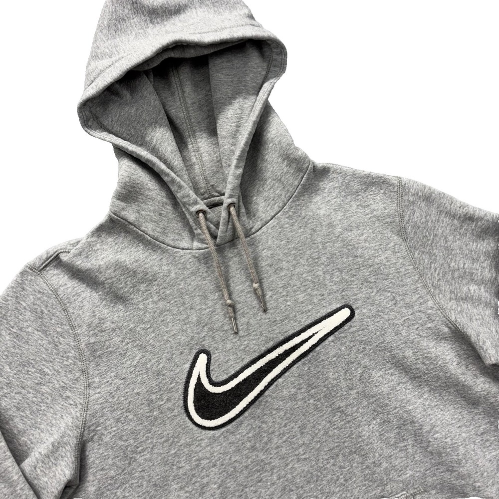 Nike Hoodie Mens M Gray Center Swoosh Logo Pullover Sweatshirt Embroidered